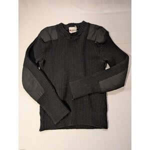 Brigade Quartermasters Women Size 46 Wool Ribbed Sweater Black Elbow Patch